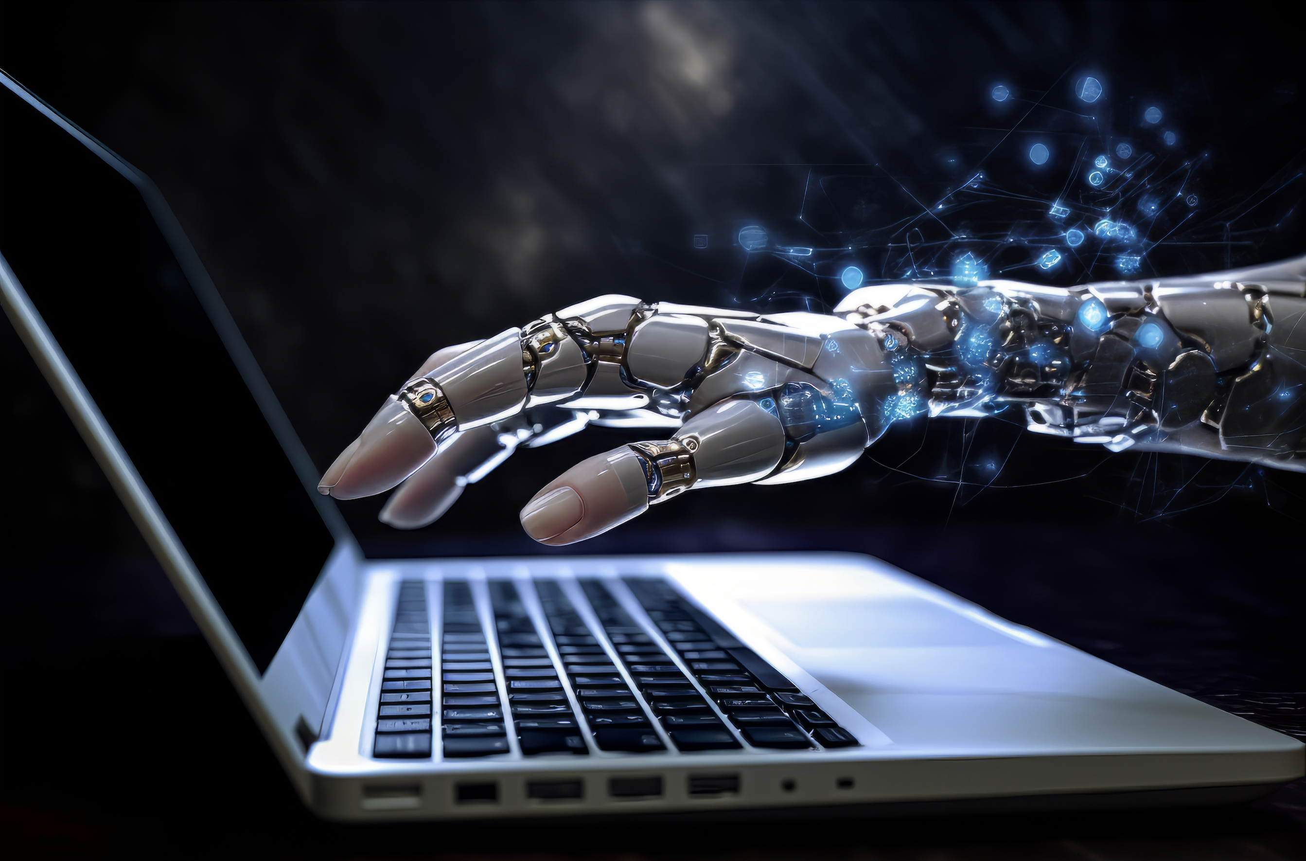 Image d'un ordinateur et d'une main robotisée concue par l'intelligence artificielle